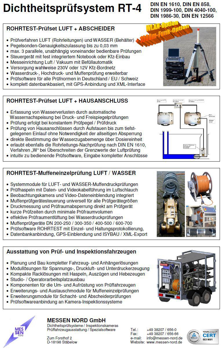 Systemübersicht ROHRTEST Rohrleitungs- Abscheider- Hausanschluß- Muffeneinzelprüfung: Rohrleitungs-,