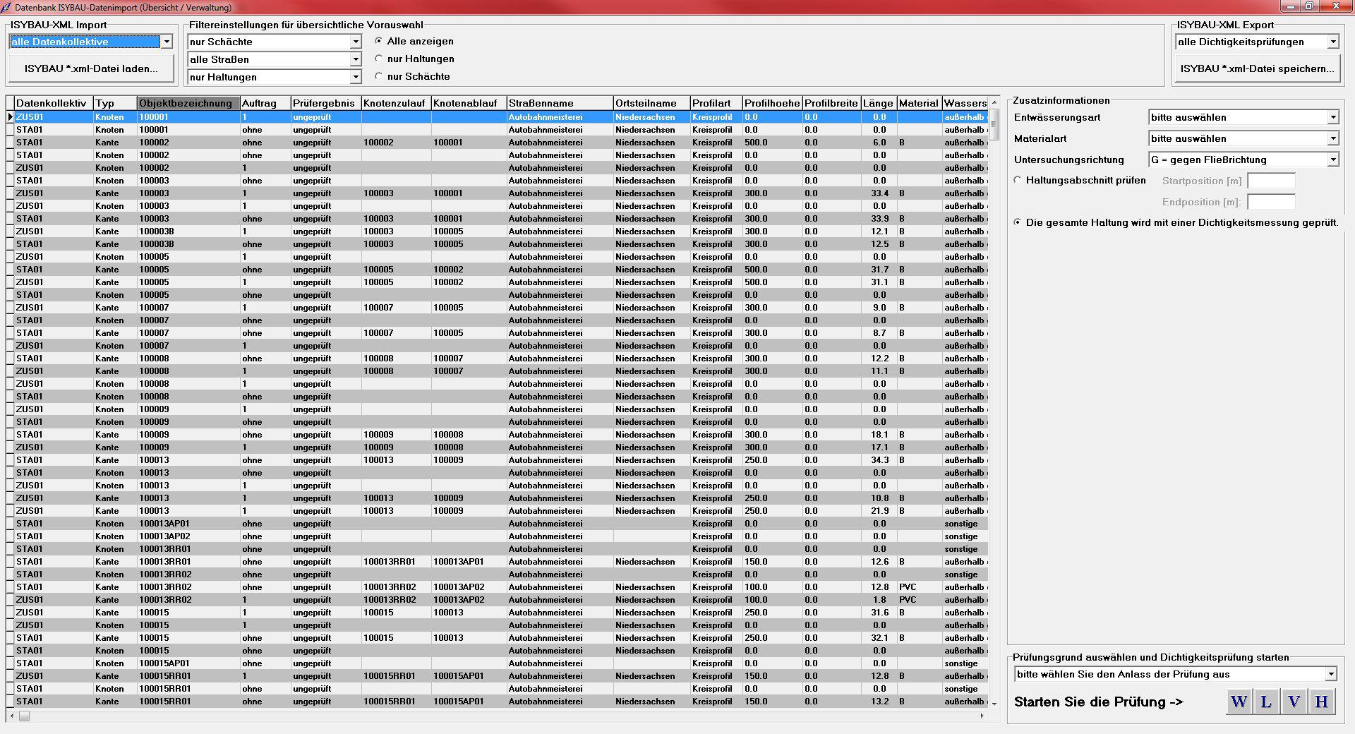 ISYBAU-XML-Datenimport und -export für die Dichtheitsprüfung